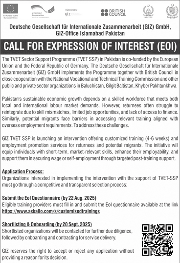 Gesellschaft Fur Internationale Zusammenarbeit Islamabad Tender Notice